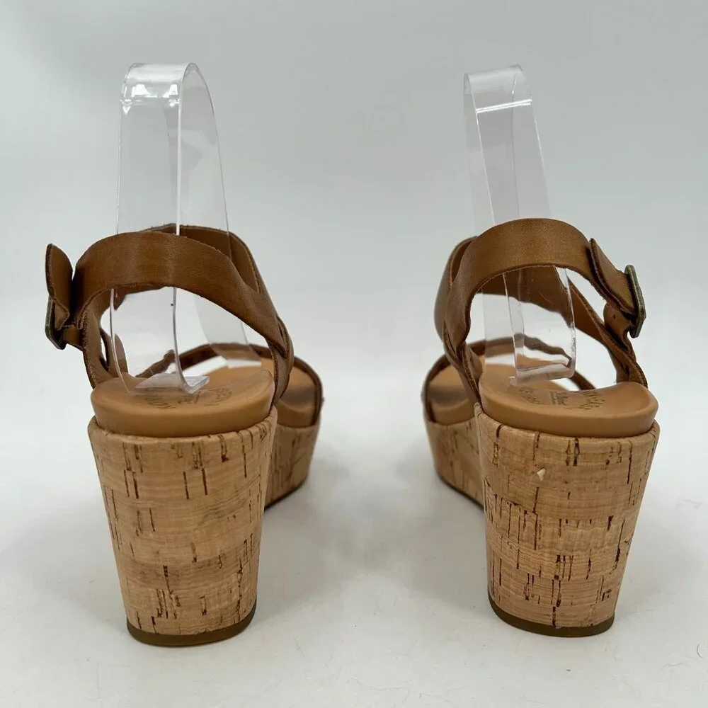 KORK-EASE Brown Tan Austin Leather Braided Platform Wedge Sandals Shoes Size 9